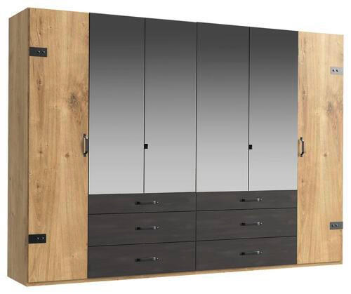 DREHTÜRENSCHRANK 300/216/58 cm 6-türig Eichefarben, Graphitfarben - Eichefarben/Graphitfarben, Basics, Holzwerkstoff/Metall (300/216/58cm) - MID.YOU