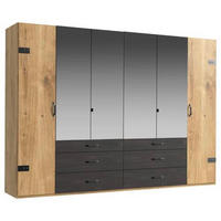 DREHTÜRENSCHRANK 300/216/58 cm 6-türig Eichefarben, Graphitfarben  - Eichefarben/Graphitfarben, Basics, Holzwerkstoff/Metall (300/216/58cm) - MID.YOU