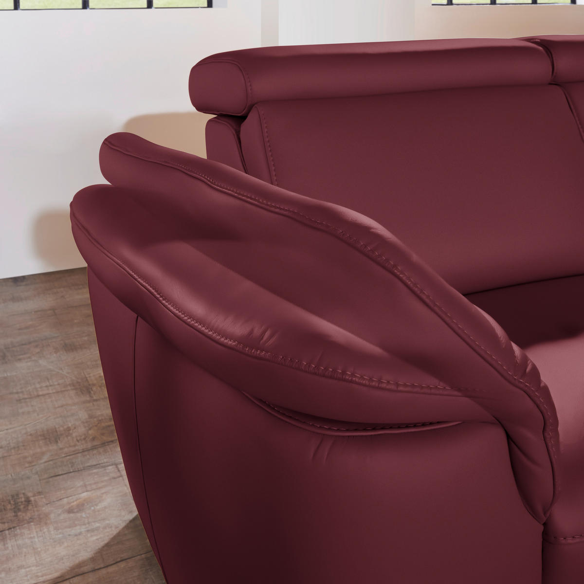ECKSOFA in Echtleder Weinrot  - Weinrot/Alufarben, Design, Leder/Metall (271/239cm) - Cantus
