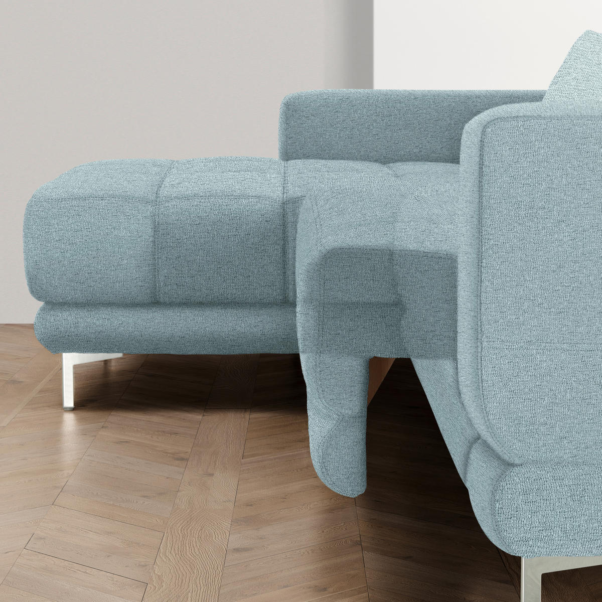 KOTNA SEDEŽNA GARNITURA, tkanina pastelno modra  - barve kroma/pastelno modra, Design, kovina/tekstil (187/260cm) - Xora