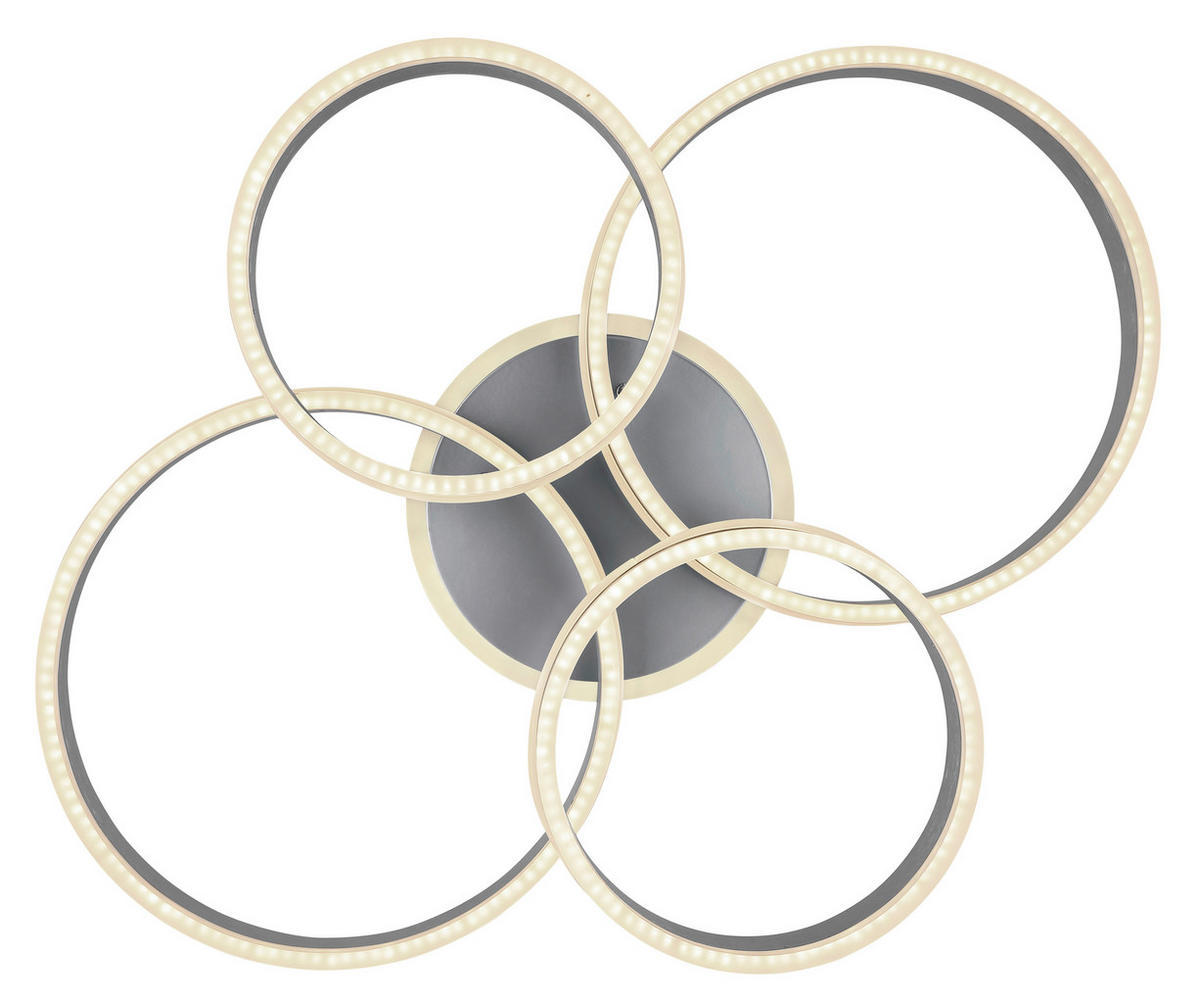 STROPNÉ LED SVIETIDLO, 85/68/14 cm - sivá/opálová, Design, kov/plast (85/68/14cm)