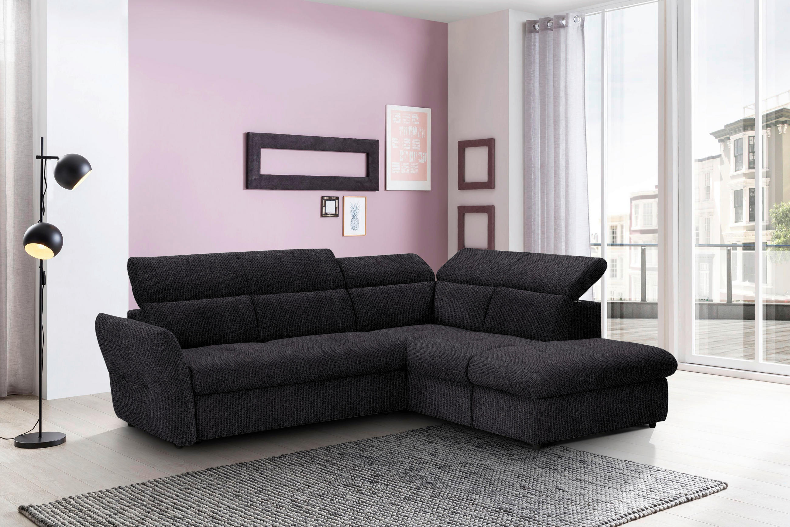 ECKSOFA in Mikrofaser Schwarz  - Schwarz, Design, Kunststoff/Textil (254/224cm) - Livetastic