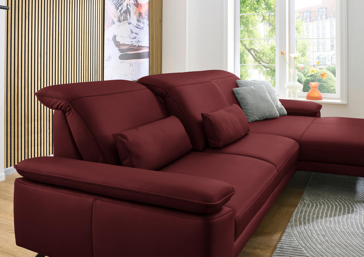 ECKSOFA in Echtleder Rot  332/193 cm  - Rot/Schwarz, Design, Leder/Metall (332/193cm) - Dieter Knoll