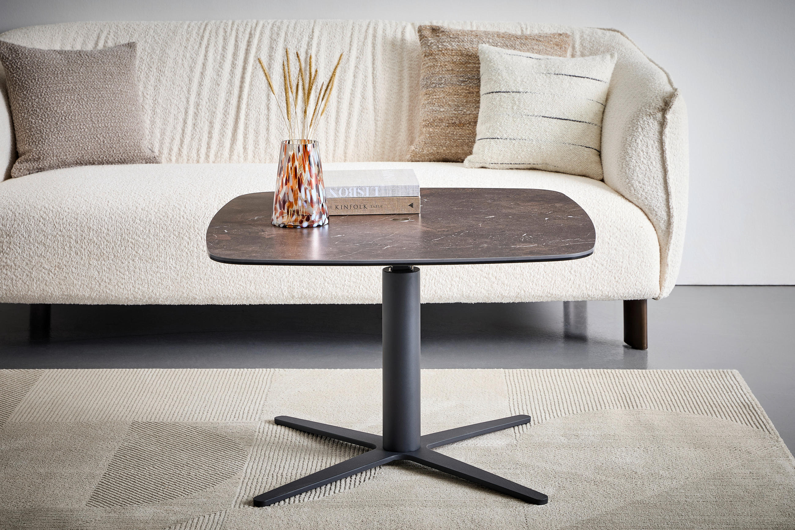 KONFERENČNÝ STOLÍK, antracitová, tmavohnedá, kov, sklo, keramika, 80/80/47-67 cm - tmavohnedá/antracitová, Design, kov/sklo (80/80/47-67cm) - Novel