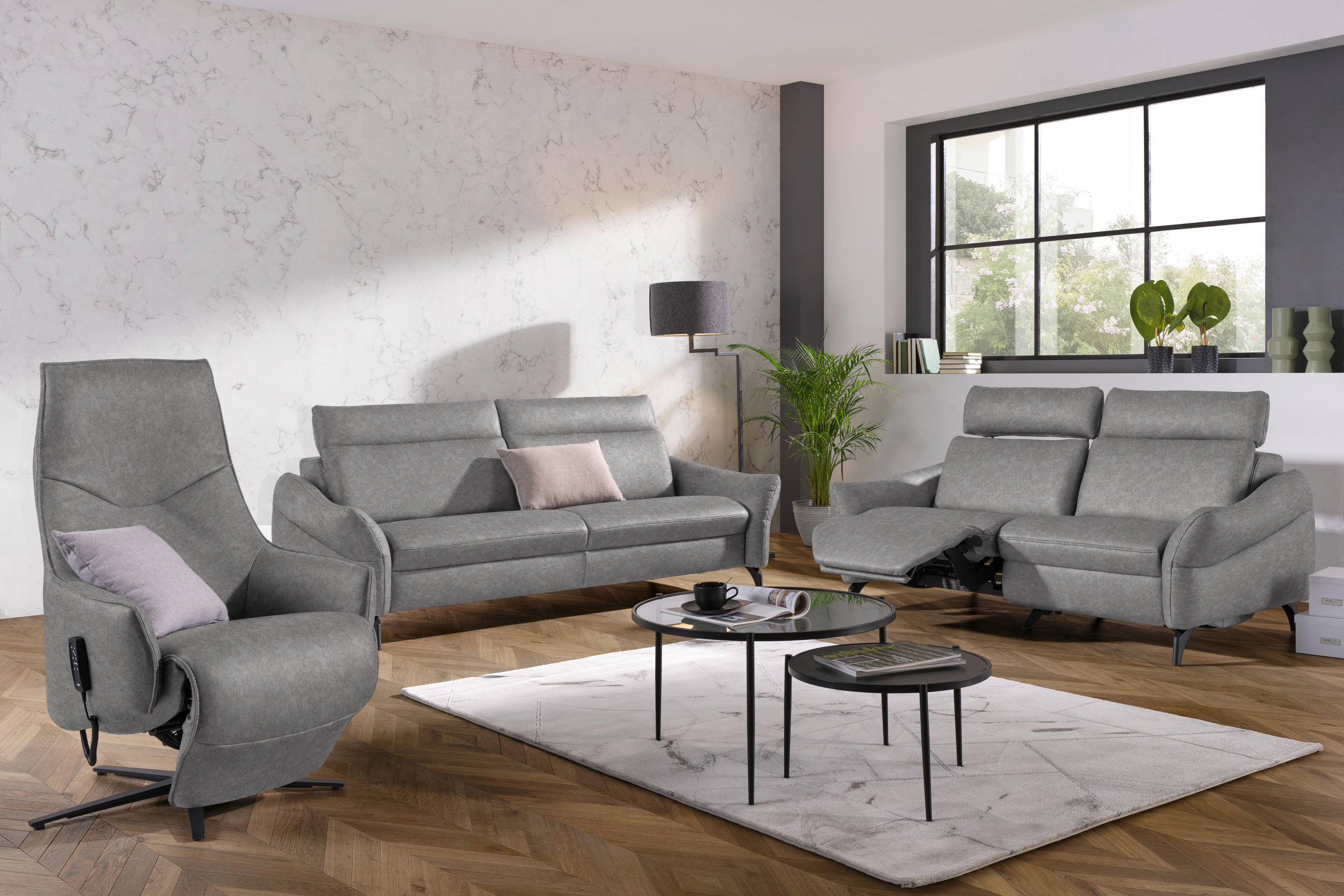 RELAXSESSEL in Leder Hellgrau  - Anthrazit/Hellgrau, Design, Leder/Metall (70/85/112cm) - Himolla Komfortklass