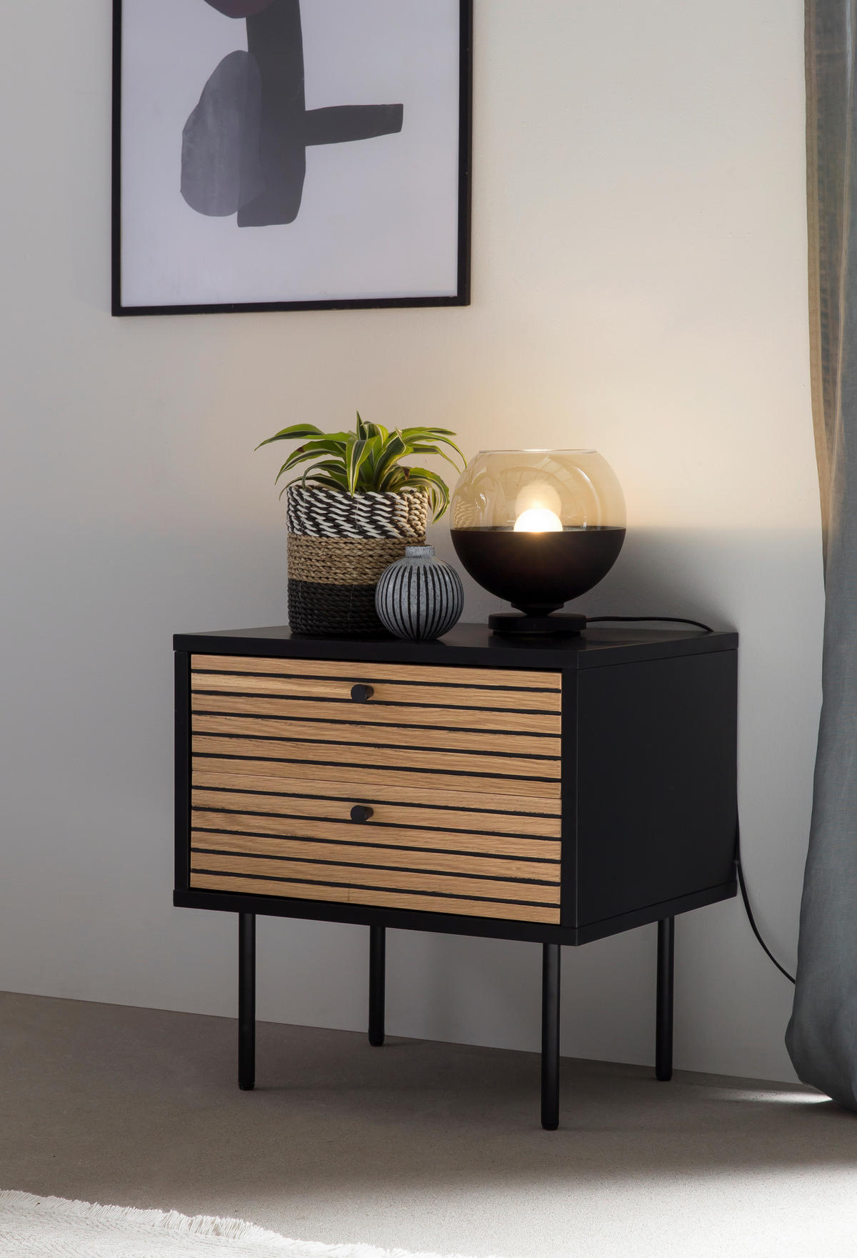 NOČNÁ SKRINKA, dub, čierna, farba duba, 50/50/40 cm - čierna/farba duba, Design, kov/drevo (50/50/40cm) - Livetastic