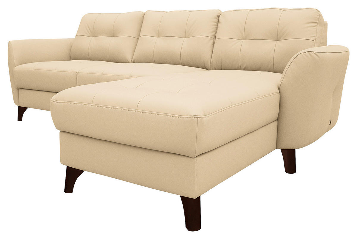 ECKSOFA Beige Echtleder Lederlook  - Beige/Buchefarben, Design, Leder/Holz (238/168cm) - Livetastic