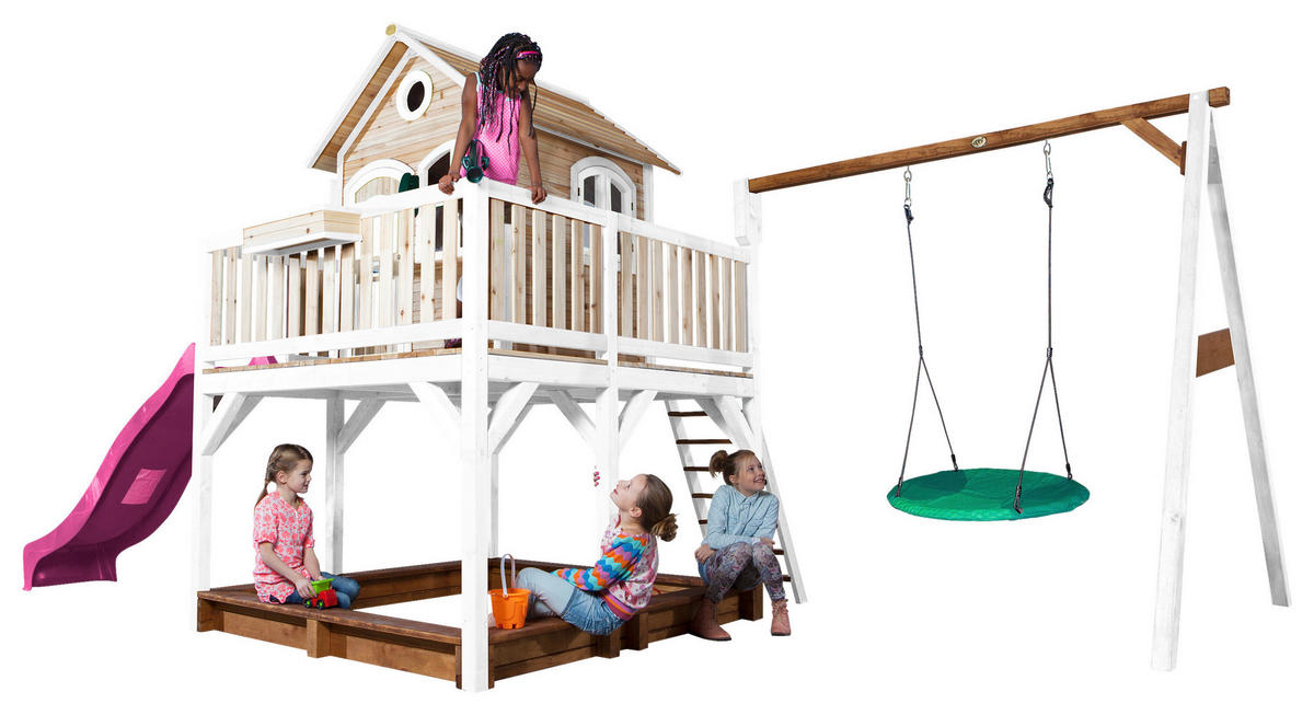 SPIELTURM 613/291/277 cm  - Weiss/Lila, Konventionell, Holz (613/291/277cm)