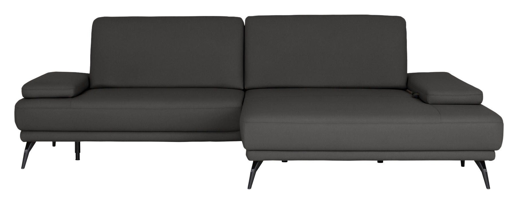 ECKSOFA Echtleder Dunkelgrau  - Dunkelgrau/Schwarz, Konventionell, Leder/Metall (301/180cm) - Joop!