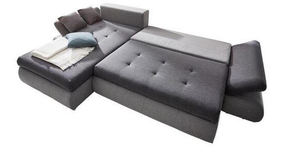 ECKSOFA in Webstoff Anthrazit, Hellgrau  - Chromfarben/Anthrazit, Design, Kunststoff/Textil (302/187cm) - Carryhome