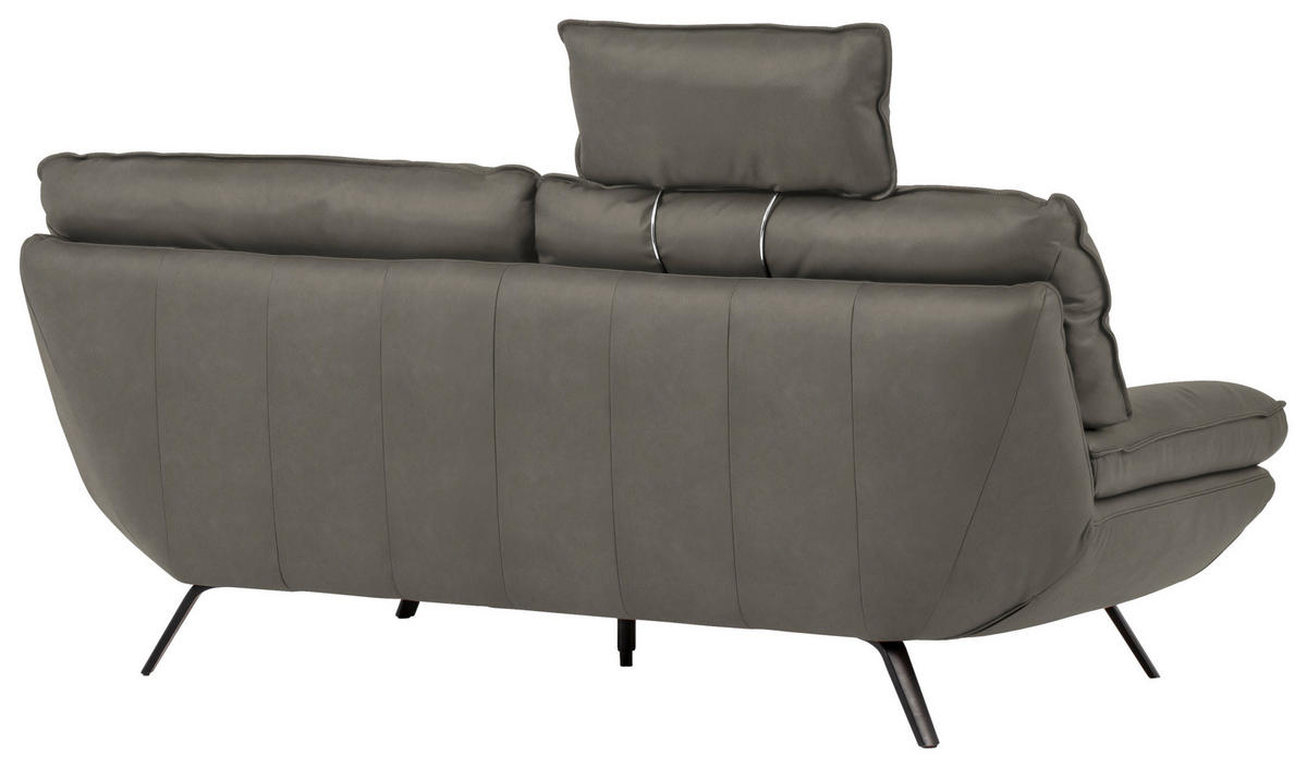 2,5-SITZER in Echtleder Grau  - Schwarz/Grau, Design, Leder/Metall (206/94/95cm) - Celina