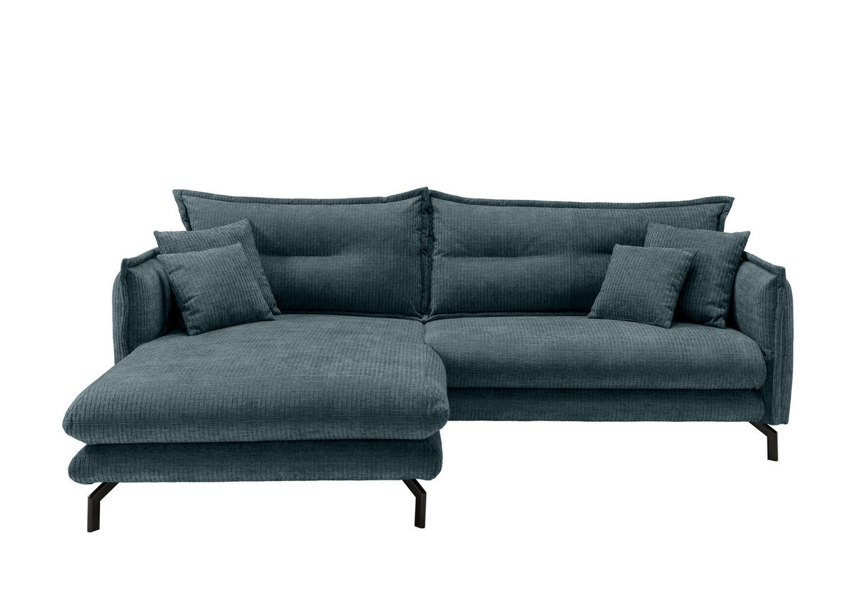 ECKSOFA  in Velours Blau  180/255 cm  - Blau/Schwarz, Design, Textil/Metall (180/255cm) - Livetastic