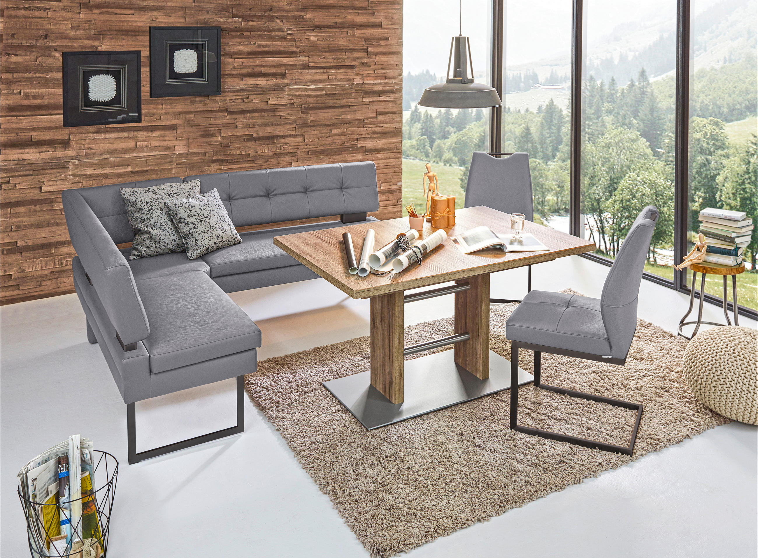 ECKBANK 158/200 cm Mikrofaser Graublau - Graublau/Schwarz, Design, Textil/Metall (158/200cm) - Dieter Knoll