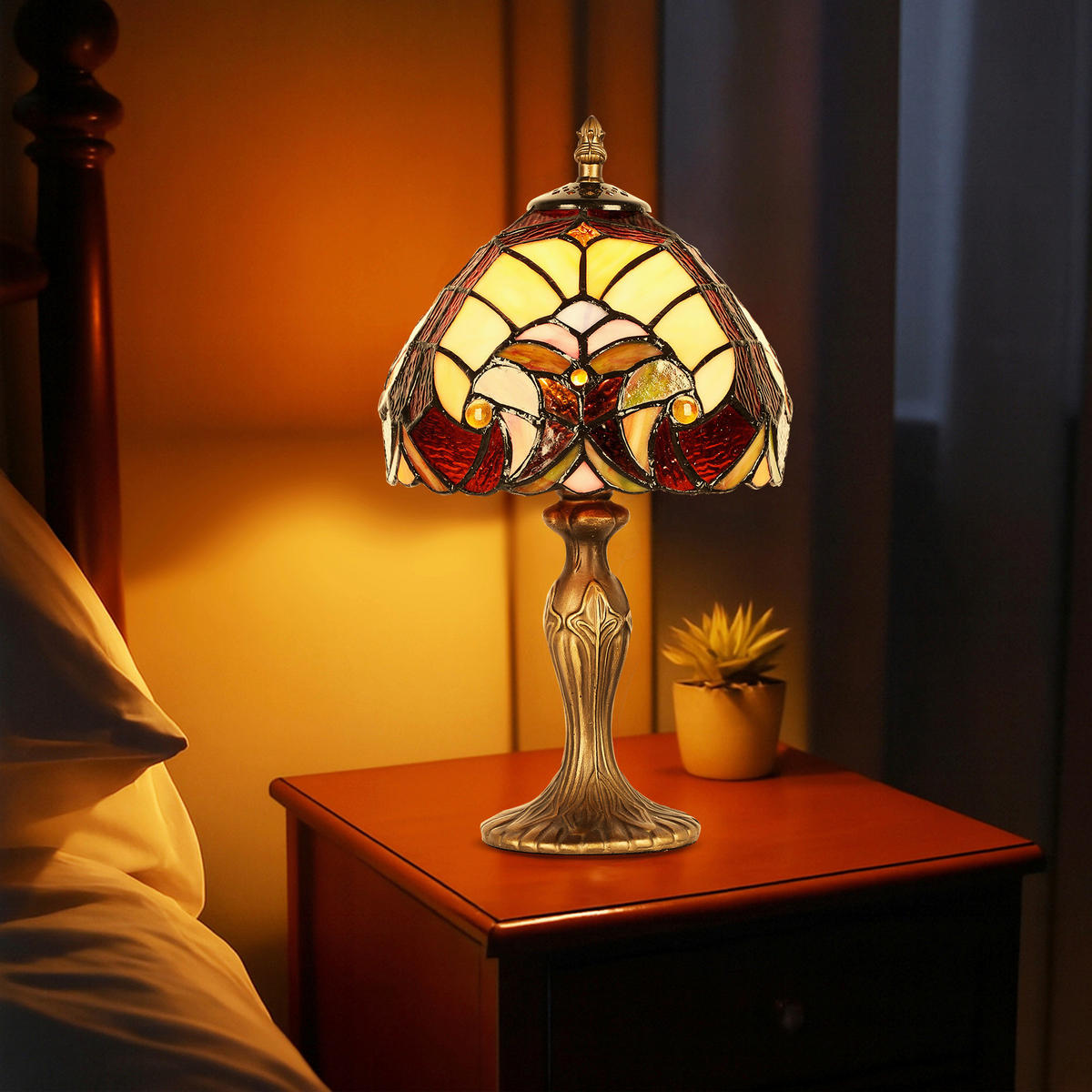 ASZTALI LÁMPA - barna/többszínű, Basics, Üveg/fém (20/36/20cm)