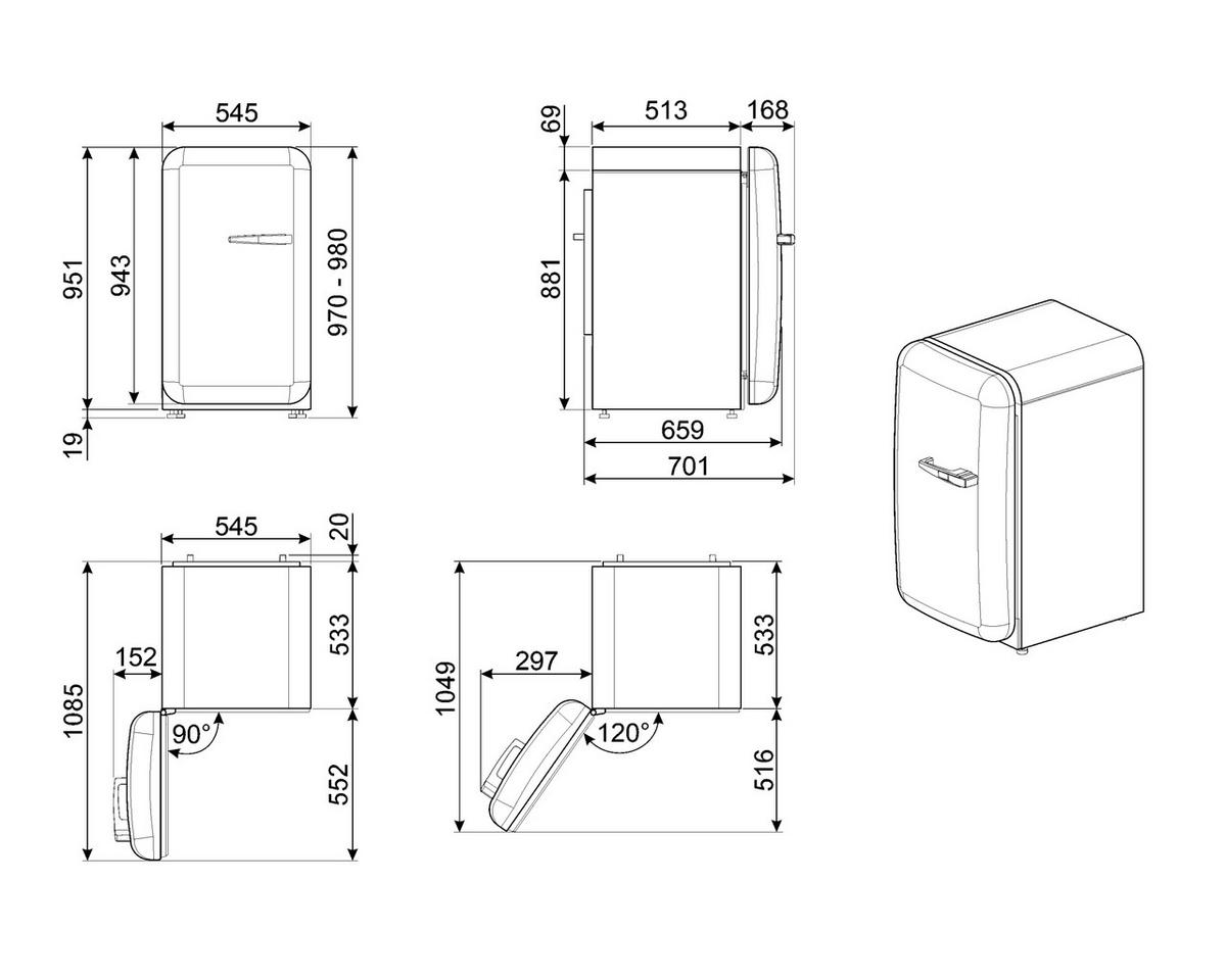 KÜHLSCHRANK 54,5/97-98/70,1 cm  - Weiss Hochglanz, Basics, Glas/Metall (54,5/97-98/70,1cm) - SMEG