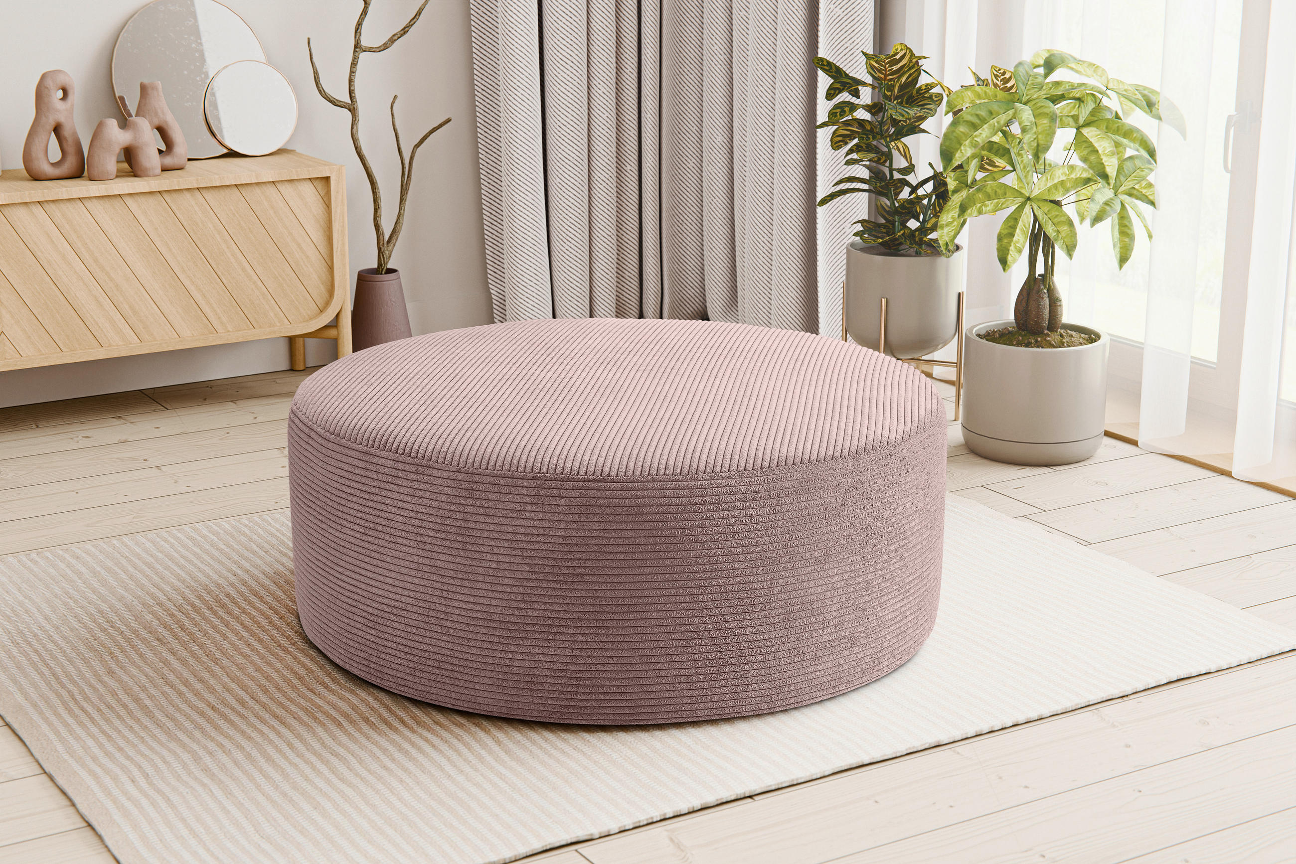 HOCKER KOLO Cord Altrosa  - Schwarz/Altrosa, Basics, Kunststoff/Textil (103/39/103cm) - MID.YOU