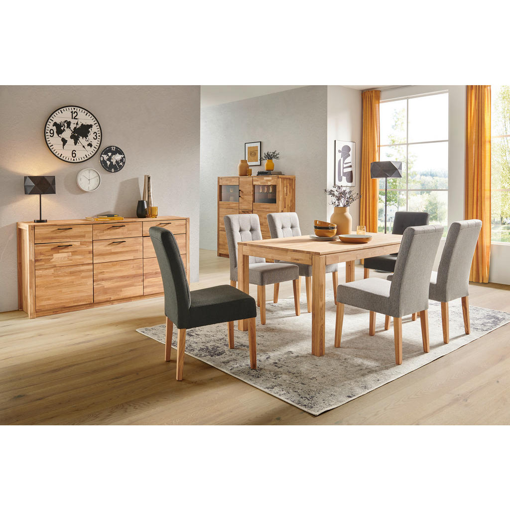 Thumbnail - Carryhome Stuhl, Anthrazit, Holz, Textil, Eiche, massiv, konisch, 48x95x61 cm, Esszimmer, Stühle, Esszimmerstühle, Vierf...