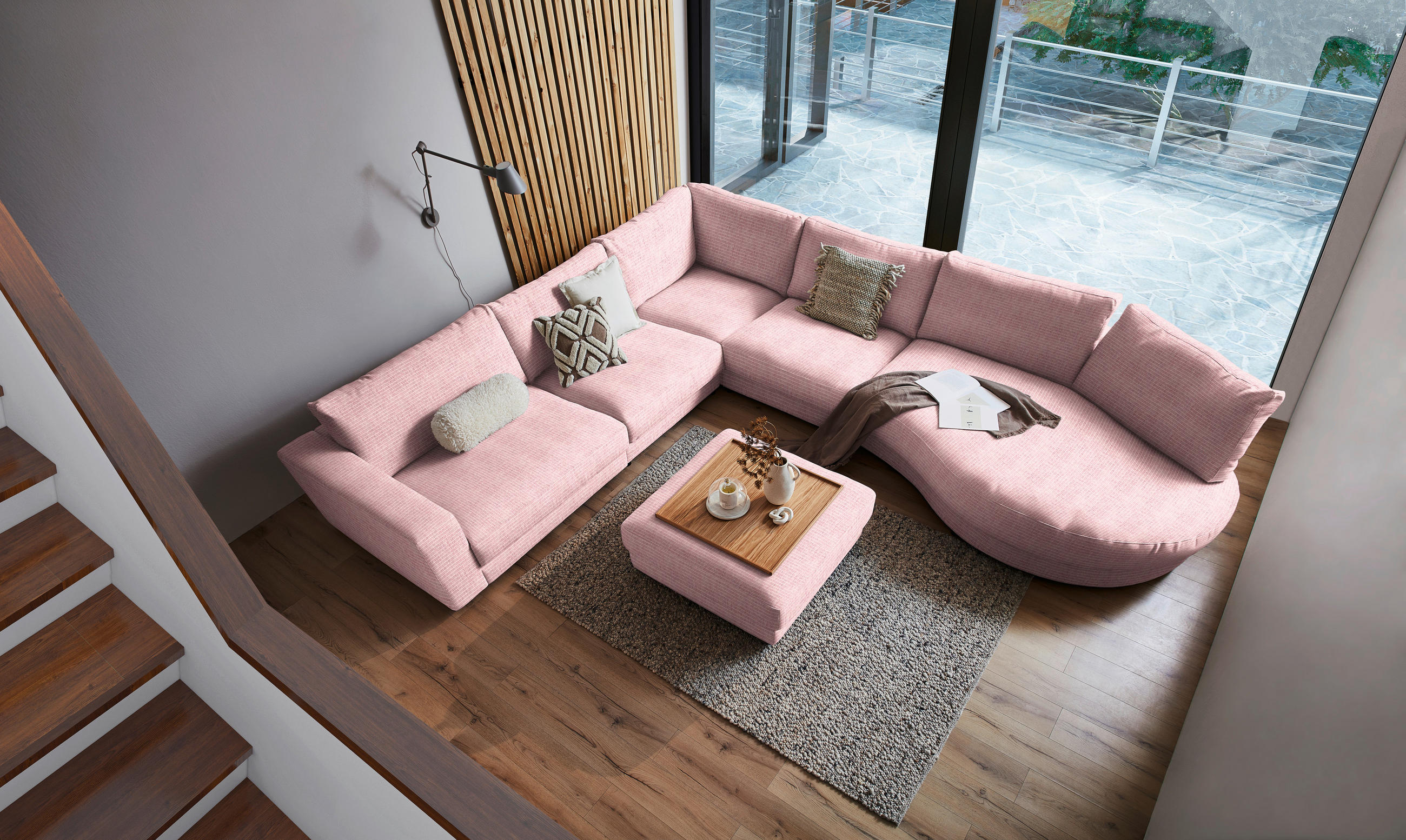 ECKSOFA in Chenille, Cord Rosa  - Schwarz/Rosa, Design, Kunststoff/Textil (365/425cm) - Lomoco