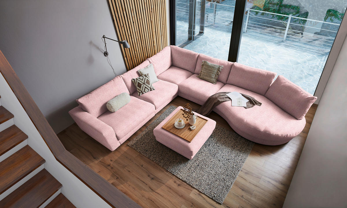 ECKSOFA in Chenille, Cord Rosa  - Schwarz/Rosa, Design, Kunststoff/Textil (365/425cm) - Lomoco