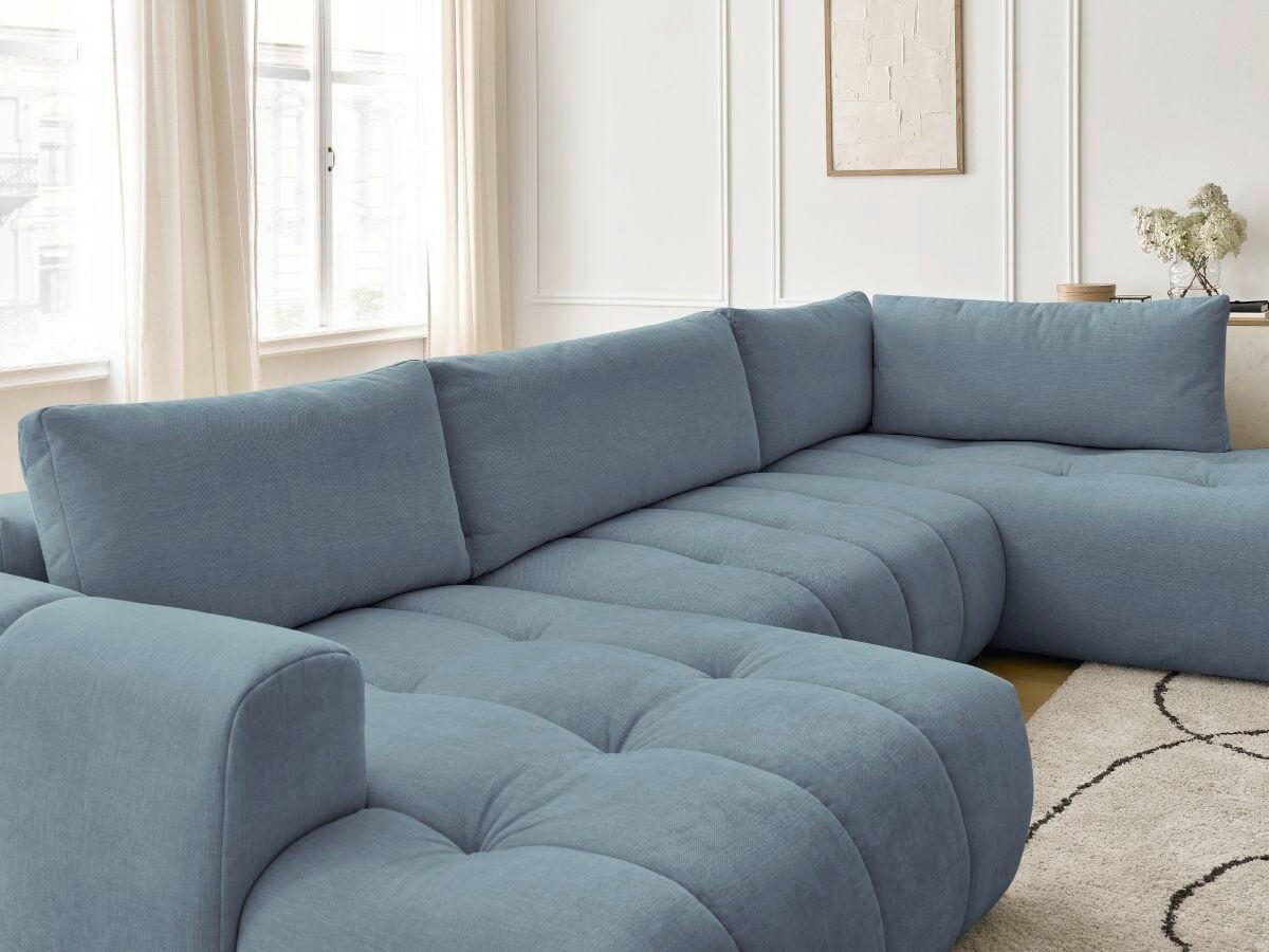 WOHNLANDSCHAFT  FUJI  Hellblau Leinenoptik  - Schwarz/Hellblau, MODERN, Kunststoff/Textil (160/377/204cm)