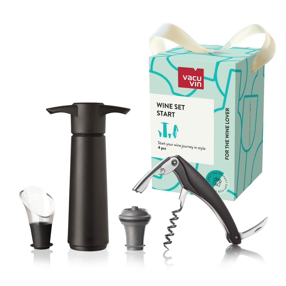 SET ZA VINO  - boje oplemenjenog čelika/crna, Basics, metal/plastika (10.2/15.8/10.2cm) - Vacu Vin