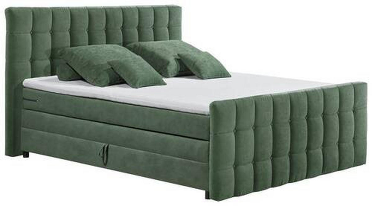 BOXSPRINGBETT 180/200 cm  in Olivgrün  - Schwarz/Olivgrün, MODERN, Holzwerkstoff/Kunststoff (180/200cm) - MID.YOU