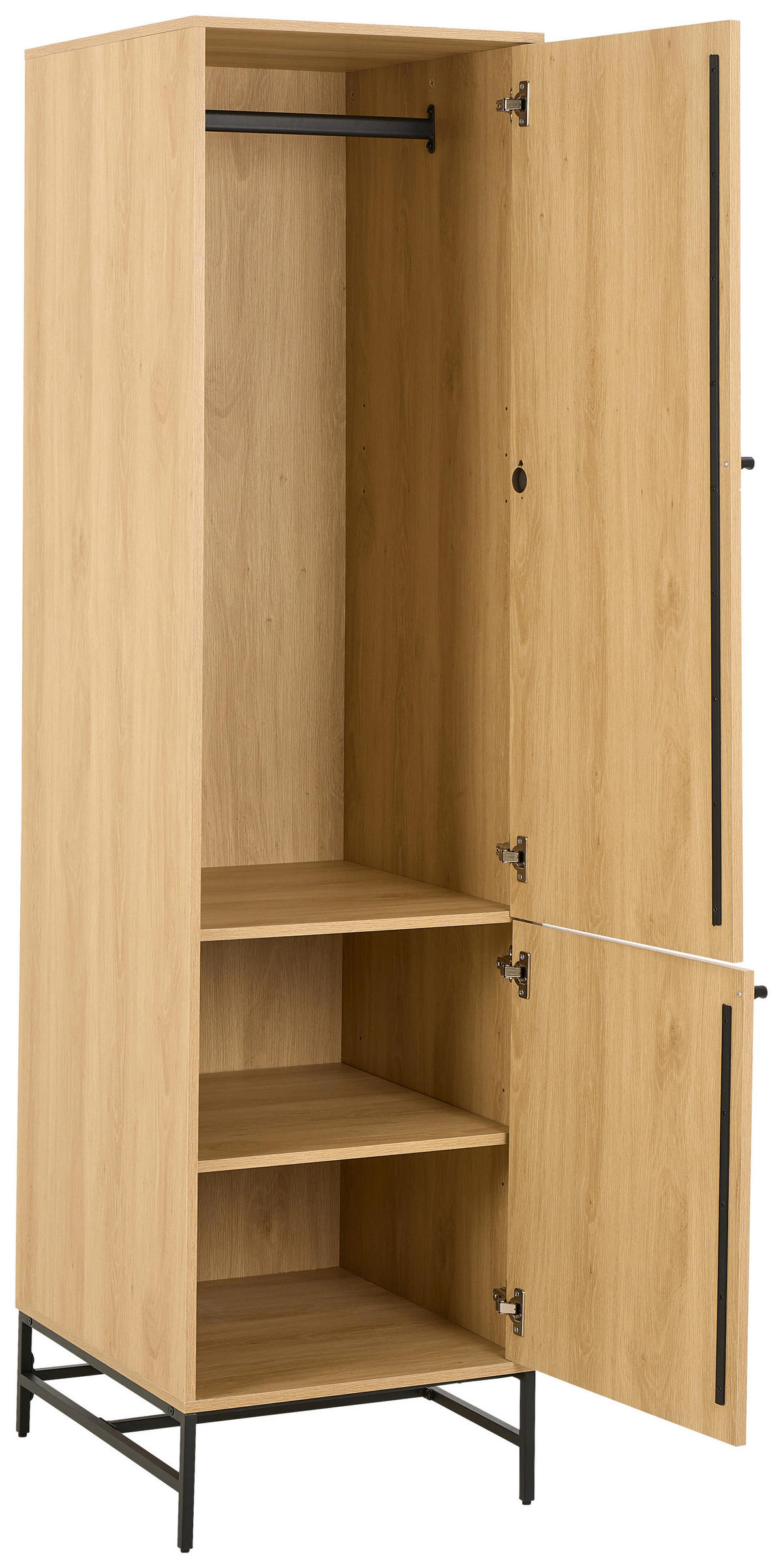 OMARA S KLASIČNIMI VRATI, furnirano hrast naravne barve, črna  - črna/naravne barve, Design, kovina/leseni material (51,1/200/60cm) - MID.YOU
