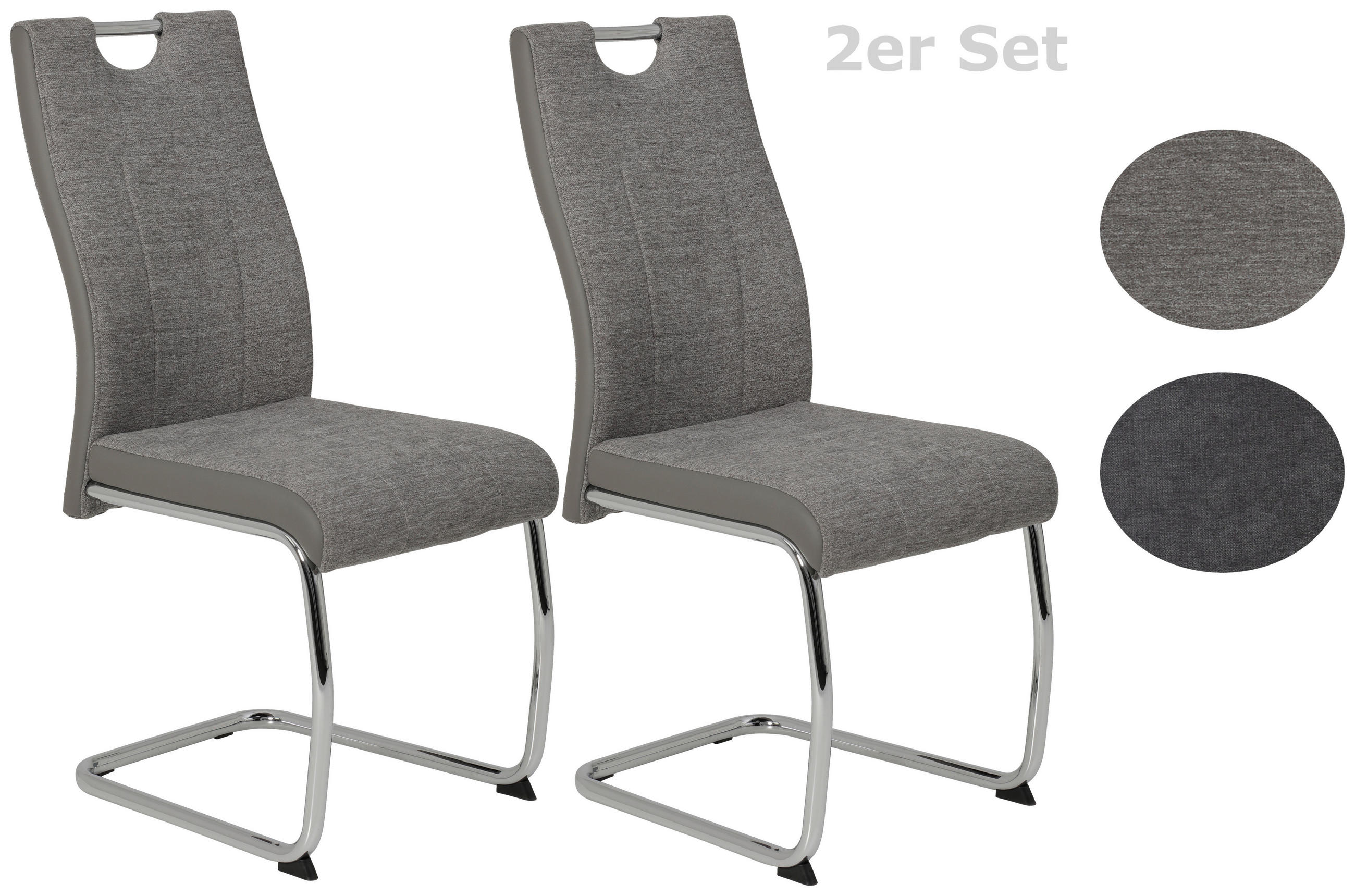 SCHWINGSTUHL-SET 2 Stück  in Stahl Webstoff  - Chromfarben/Grau, MODERN, Textil/Metall (43/98/59cm) - MID.YOU