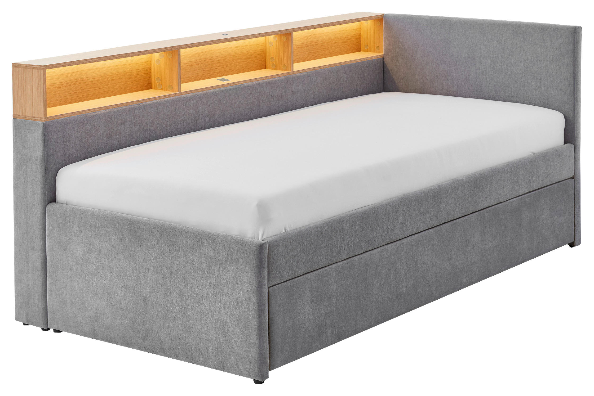 STAURAUMBETT 120/200 cm  in Grau, Eichefarben  - Eichefarben/Grau, MODERN, Holz/Holzwerkstoff (120/200cm) - Stylife