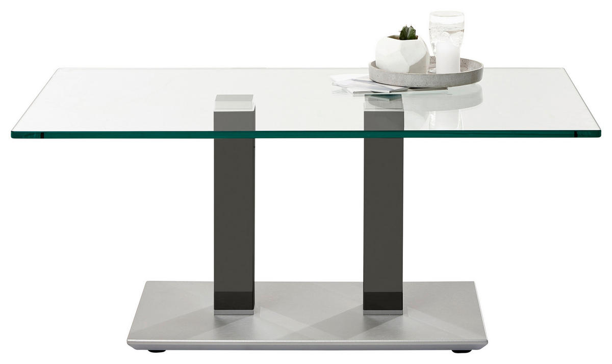 COUCHTISCH Klarglas 110/70/46-65 cm rechteckig Grau, Edelstahlfarben  - Edelstahlfarben/Grau, Design, Glas/Kunststoff (110/70/46-65cm)