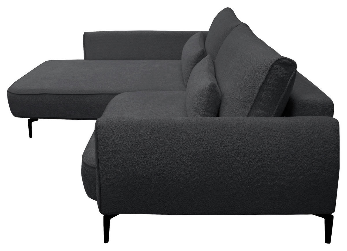 ECKSOFA Dunkelgrau Bouclé  - Dunkelgrau/Creme, Design, Textil/Metall (204/273cm) - MID.YOU