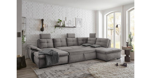 WOHNLANDSCHAFT in Mikrovelours Hellgrau  - Hellgrau/Schwarz, KONVENTIONELL, Kunststoff/Textil (127/334/217cm) - Carryhome