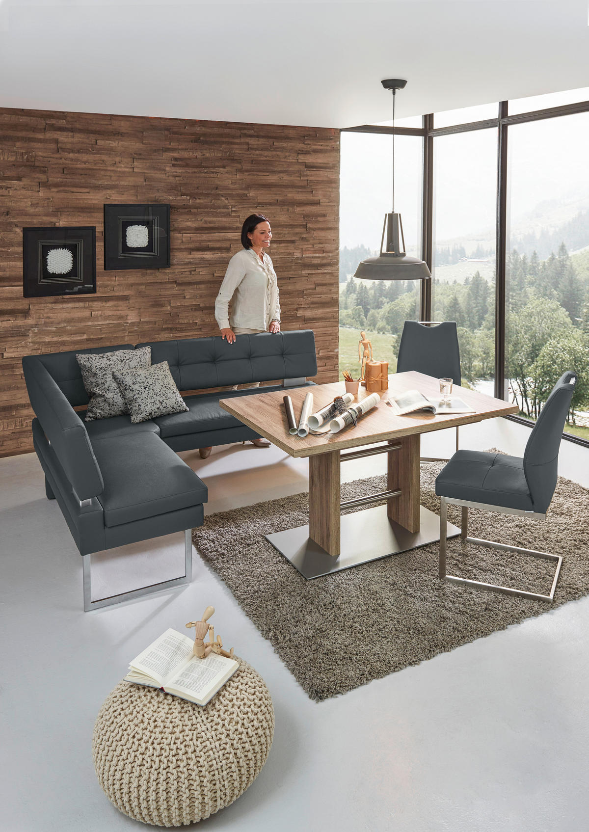 ECKBANK 158/200 cm  in Grau, Edelstahlfarben  - Edelstahlfarben/Grau, Design, Textil/Metall (158/200cm) - Dieter Knoll