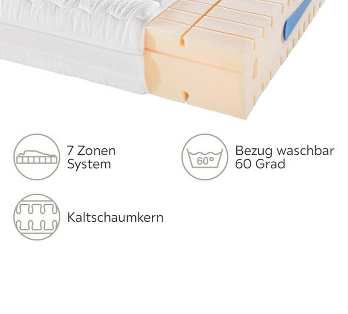 KALTSCHAUMMATRATZE 120/200 cm Höhe ca. 18 cm  - Creme, Basics (120/200cm) - Novel