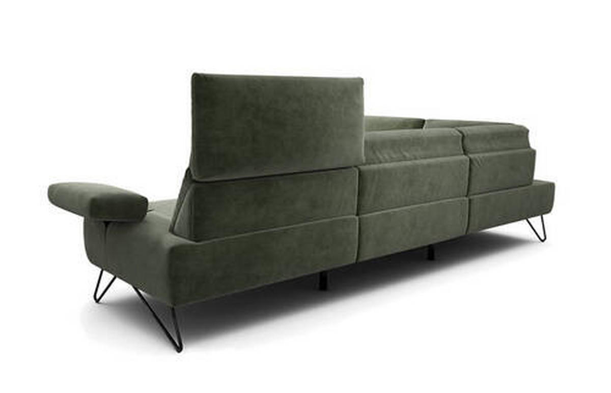 ECKSOFA in Samt Waldgrün  213/288-303 cm  - Waldgrün/Schwarz, Design, Textil/Metall (213/288-303cm) - SENSOO