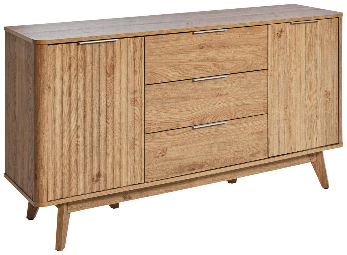 SIDEBOARD Wave  in 150/80/40 cm  - Eichefarben/Alufarben, LIFESTYLE, Holzwerkstoff/Metall (150/80/40cm)