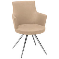 ARMLEHNSTUHL Stahl Lederlook, Mikrofaser  - Hellbraun/Edelstahlfarben, Design, Textil/Metall (60/87/62cm) - Venjakob