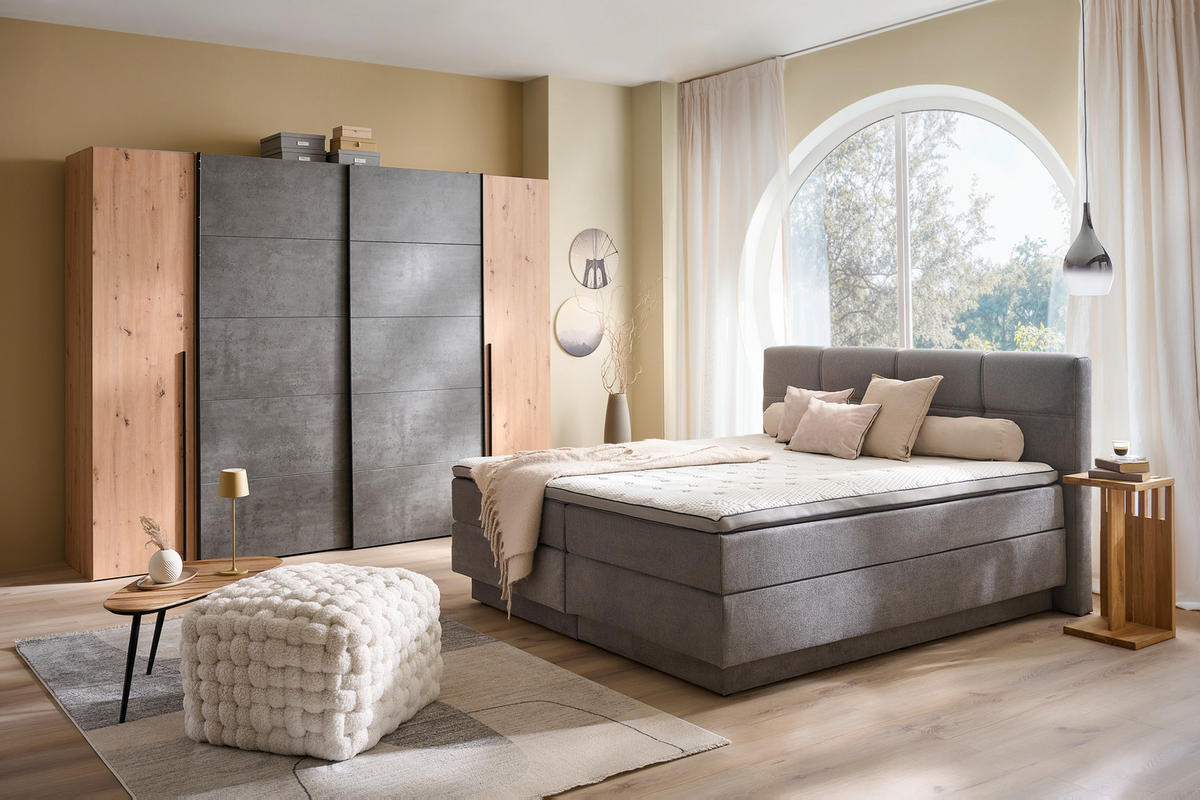 BOXSPRINGBETT 180/200 cm  in Grau  - Schwarz/Grau, KONVENTIONELL, Kunststoff/Textil (180/200cm) - Carryhome