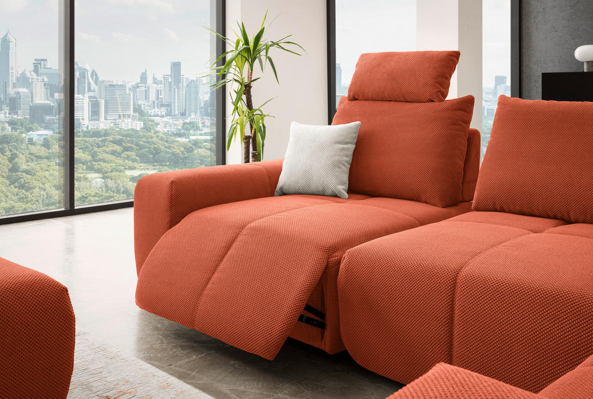 ECKSOFA in Velours Terracotta  - Terracotta/Schwarz, Design, Kunststoff/Textil (326/236cm) - Xora