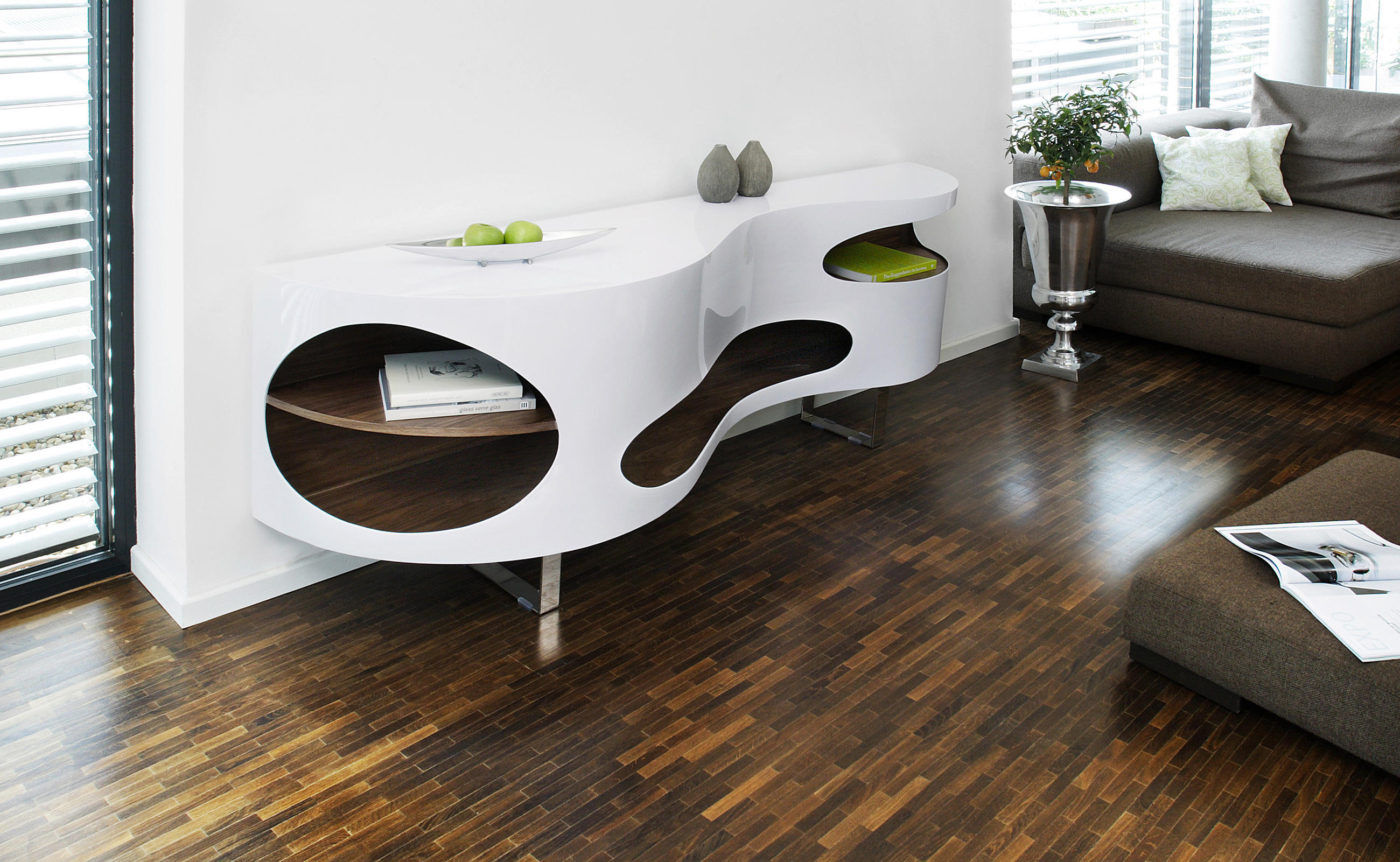 SIDEBOARD  in 200/60/50 cm  - Weiß Hochglanz/Silberfarben, Design, Holzwerkstoff/Metall (200/60/50cm) - Livetastic
