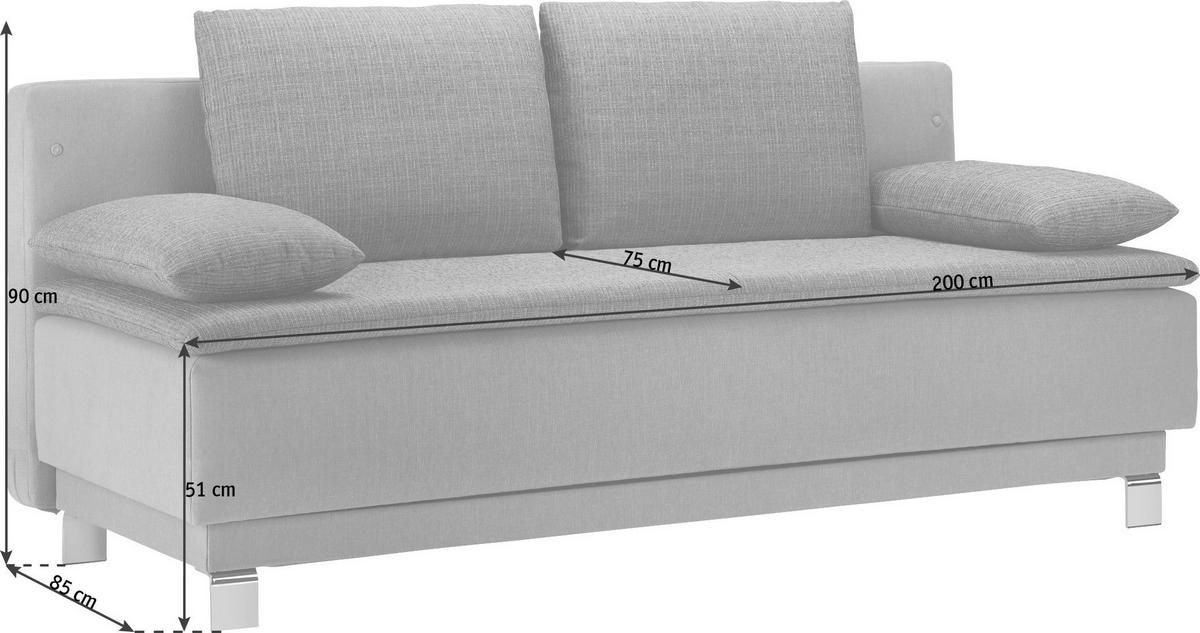 SCHLAFSOFA in Webstoff Hellgrau  - Hellgrau, MODERN, Textil/Metall (200/85/90cm) - Joka