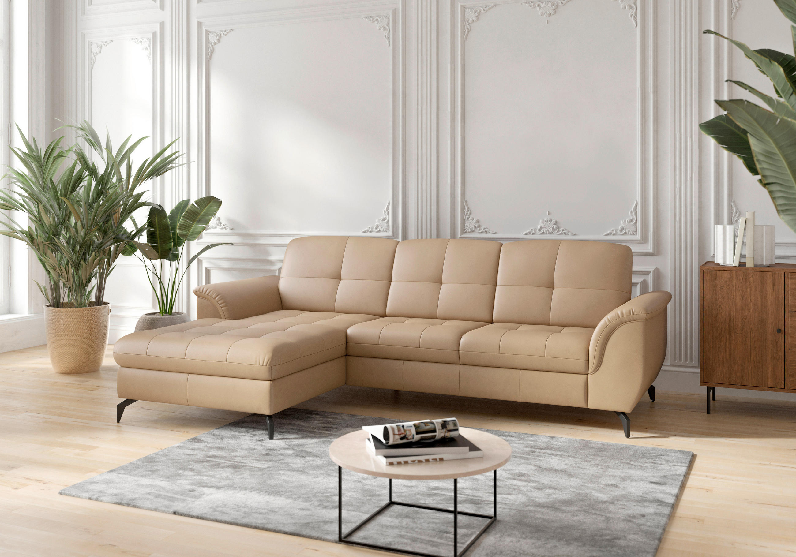 ECKSOFA in Echtleder Cappuccino  164/262 cm  - Schwarz/Cappuccino, MODERN, Leder/Metall (164/262cm) - Sit & More