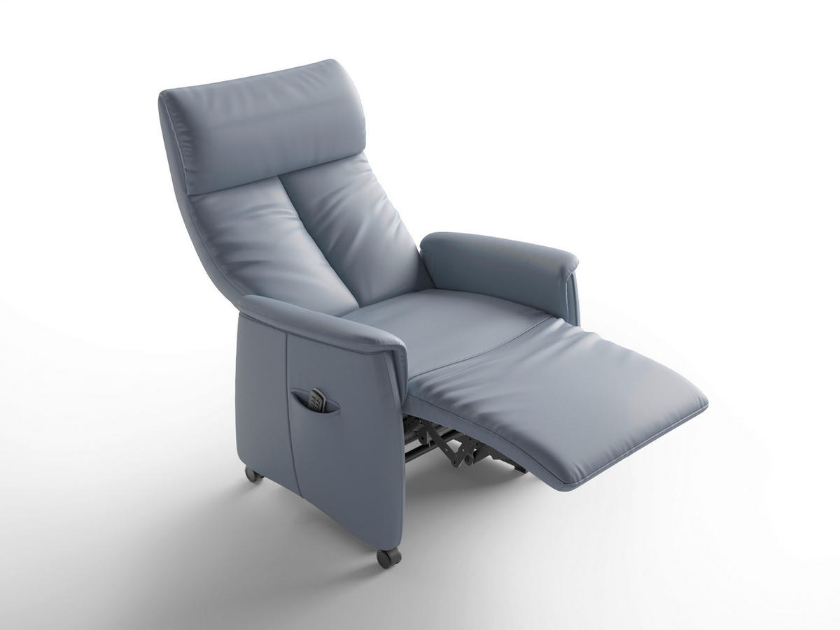 RELAXSESSEL TV CREMONA COMFORT E S1 Echtleder Kopfteilverstellung, Fußteilverstellung, Rücken echt    - Graublau/Schwarz, Basics, Leder/Kunststoff (76/110/84cm) - Sit & More