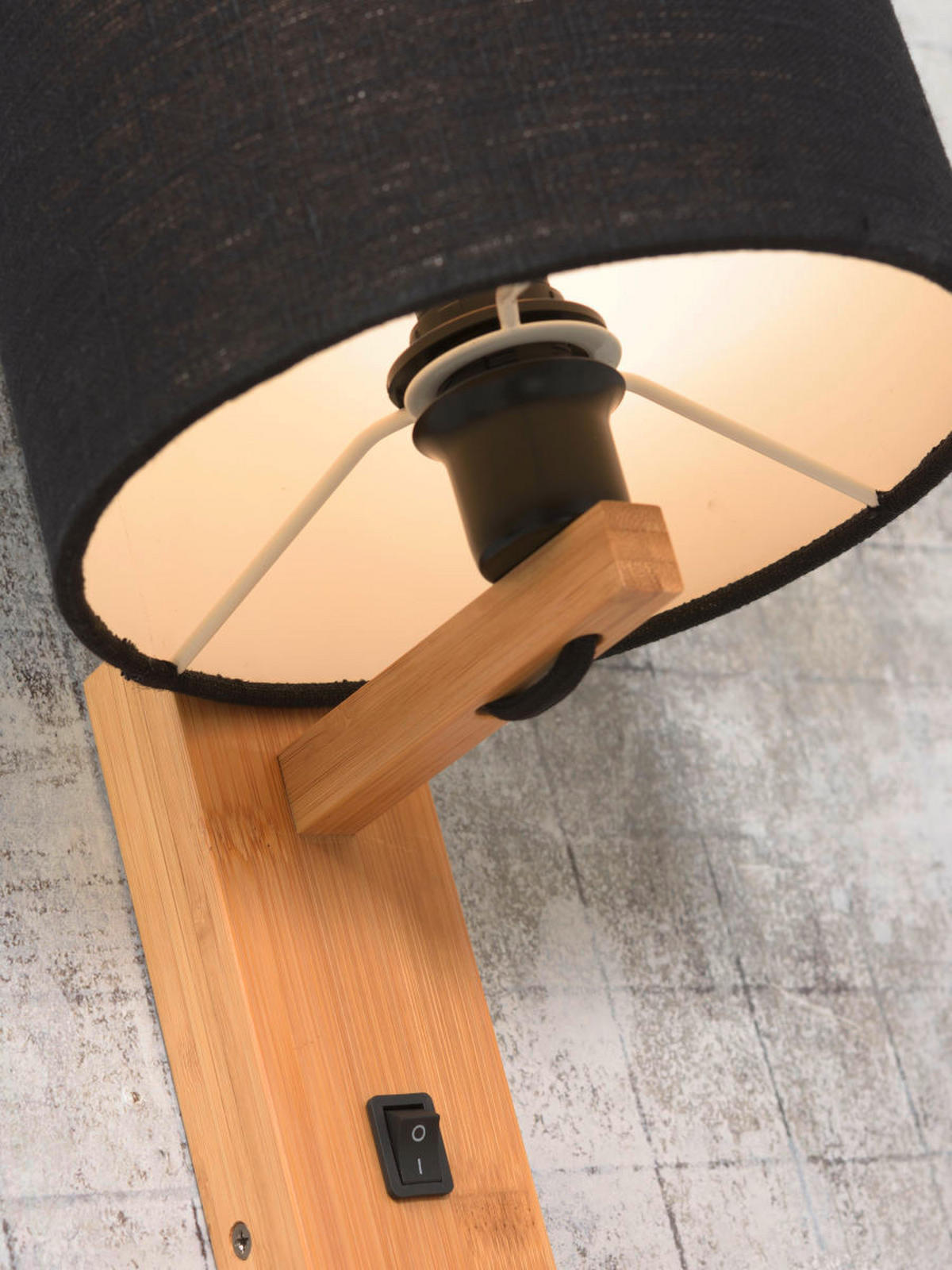 WANDLEUCHTE GOOD&MOJO  19/24/36 cm  - Schwarz/Naturfarben, Trend, Holz/Textil (19/24/36cm) - Good & Mojo