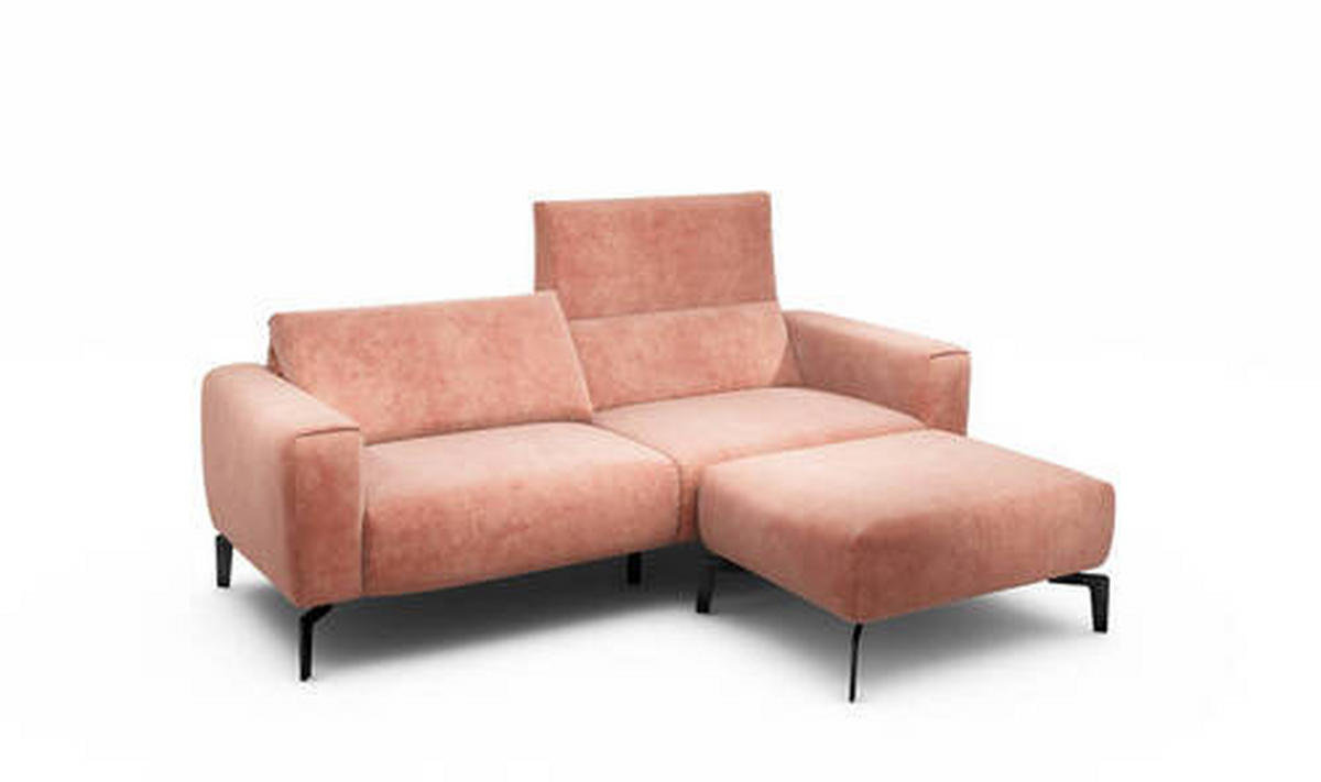 2,5-Sitzer inkl. Hocker in Samt Rosa  - Schwarz/Rosa, Design, Textil/Metall (220/86/86-94cm) - SENSOO