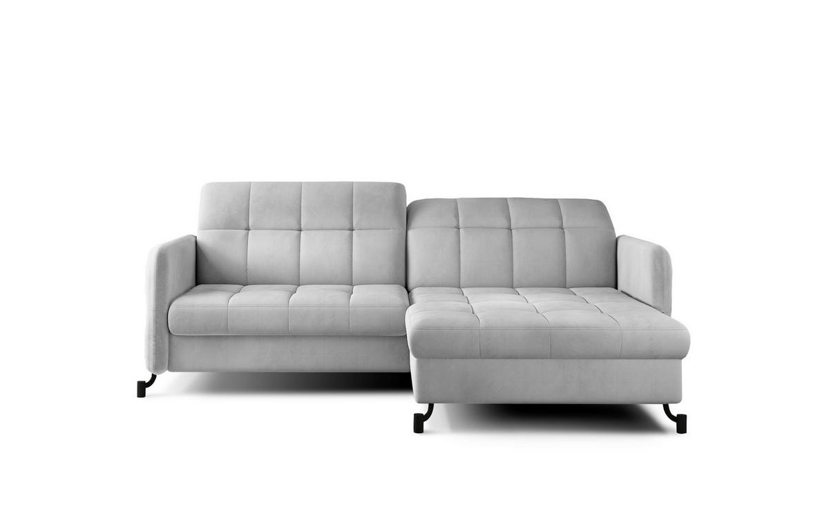 ECKSOFA in Samt Hellgrau  225/160 cm  - Hellgrau/Schwarz, Design, Textil/Metall (225/160cm) - MID.YOU