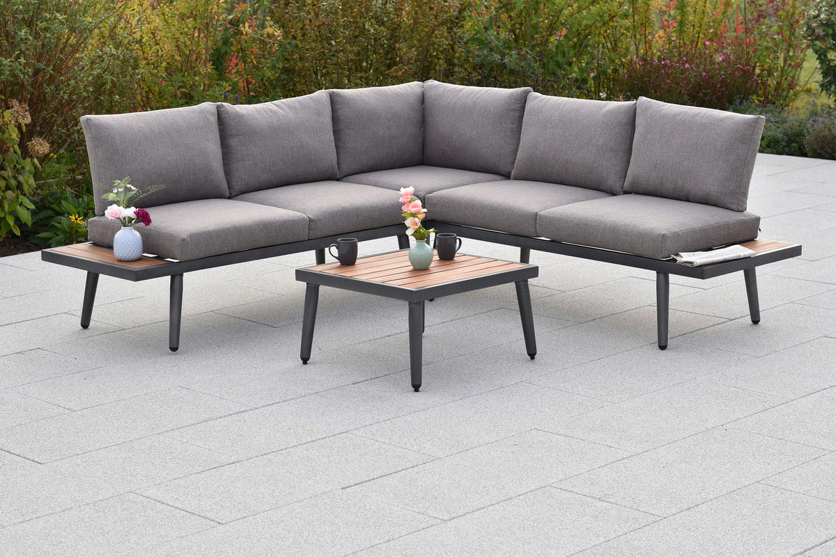 GARTENSET 3-teilig  - Graphitfarben/Naturfarben, MODERN, Kunststoff/Textil - Gardenson