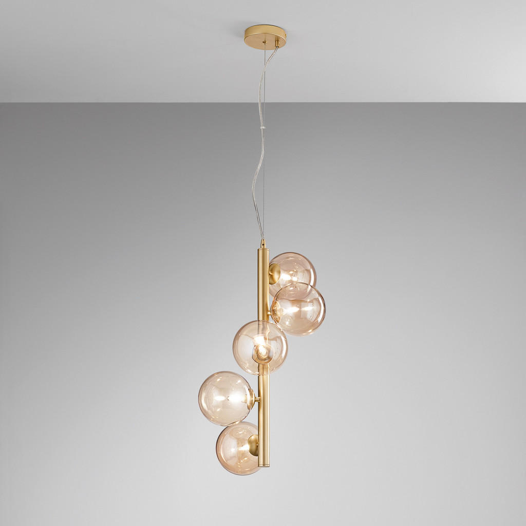 Thumbnail - Hängeleuchte Luce Ambiente e Design, Gold, Champagner, Metall, Glas, rund,rund, 183 cm, höhenverstellbar, Lampen & Leuch...
