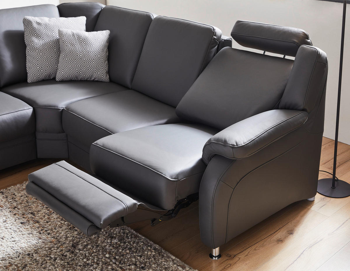 WOHNLANDSCHAFT Anthrazit Echtleder  - Anthrazit/Alufarben, KONVENTIONELL, Leder/Metall (165/329/239cm) - Beldomo Premium