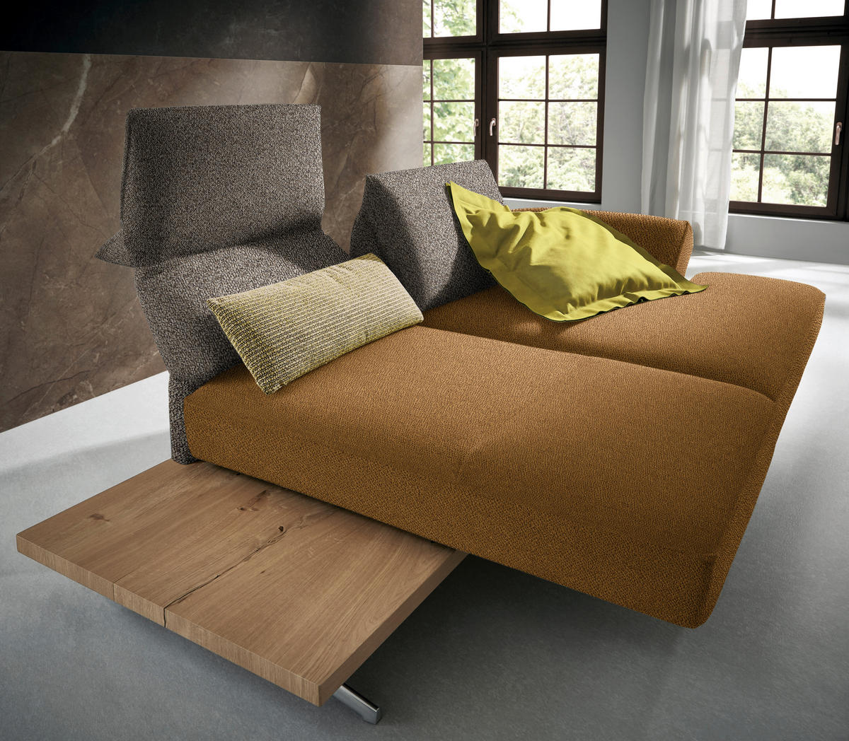 ECKSOFA in Flachgewebe Braun, Goldfarben  - Chromfarben/Goldfarben, Design, Holz/Textil (240/132cm) - Koinor